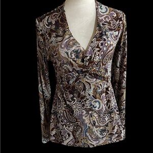 Beautiful INC International Concepts, petite, Paisley Long Sleeve Top with bling